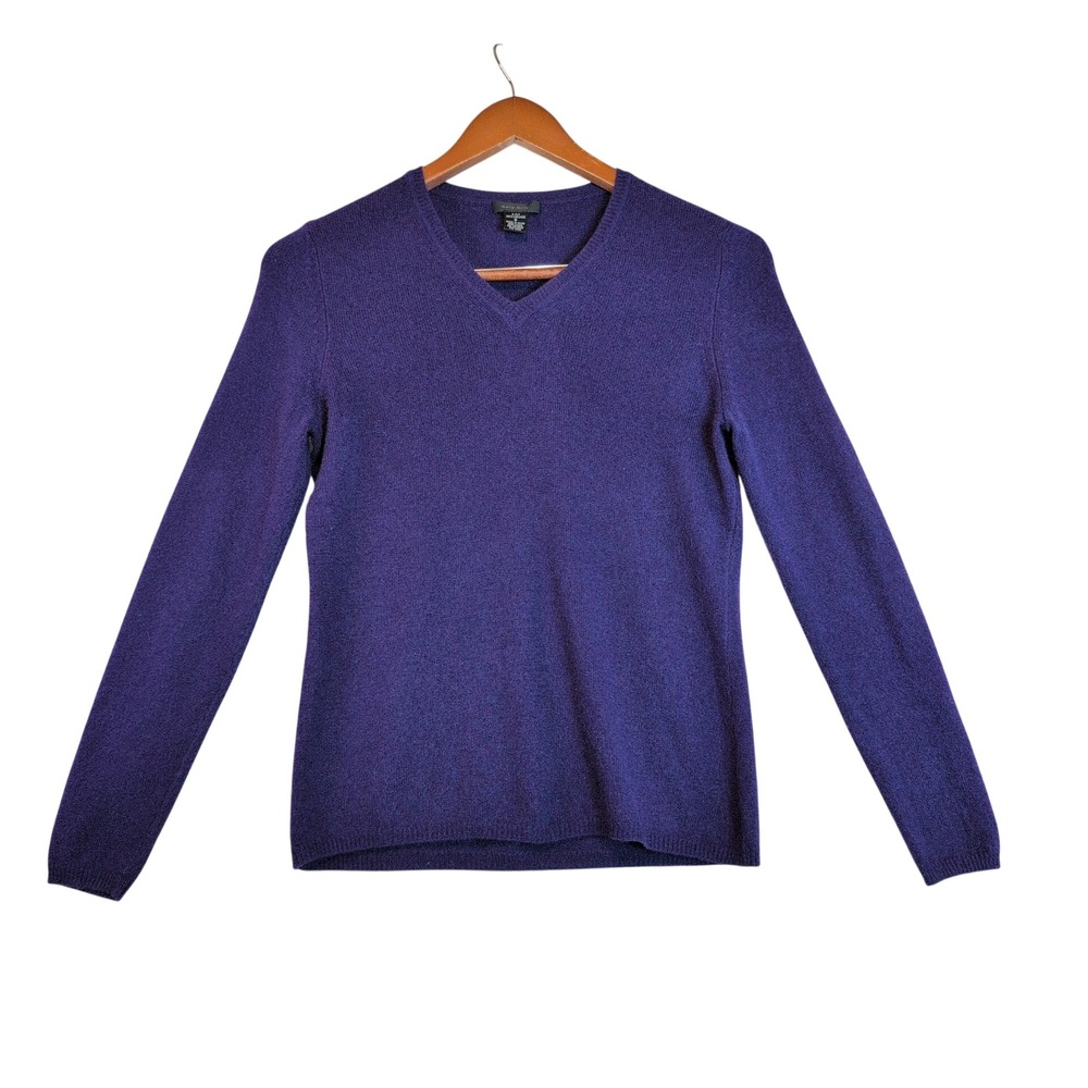 Only Mine Purple 100% Cashmere V-Neck Sweater Womens Small Office Cozy Luxury